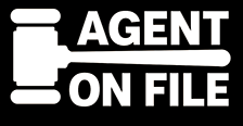 Agent On File logo: white gavel with the words AGENT ON FILE